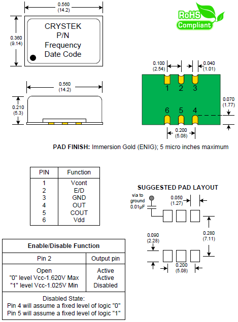 Crystek晶振,压控晶振,CVPD-940晶振,低电压晶振