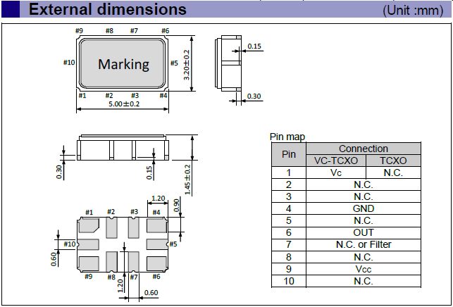 进口小体积有源晶振,5032温补贴片晶振,TG5032CBN晶振
